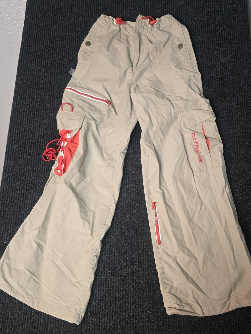 90's Y2K Caffeine Teen, Womens, Men, Baggy Cargo Pants with Orange/Beige Accents